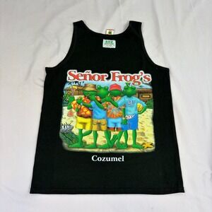 Senor Frogs Womens Medium Black Cozumel Graphic Tank Top Vintage 90s Mexico